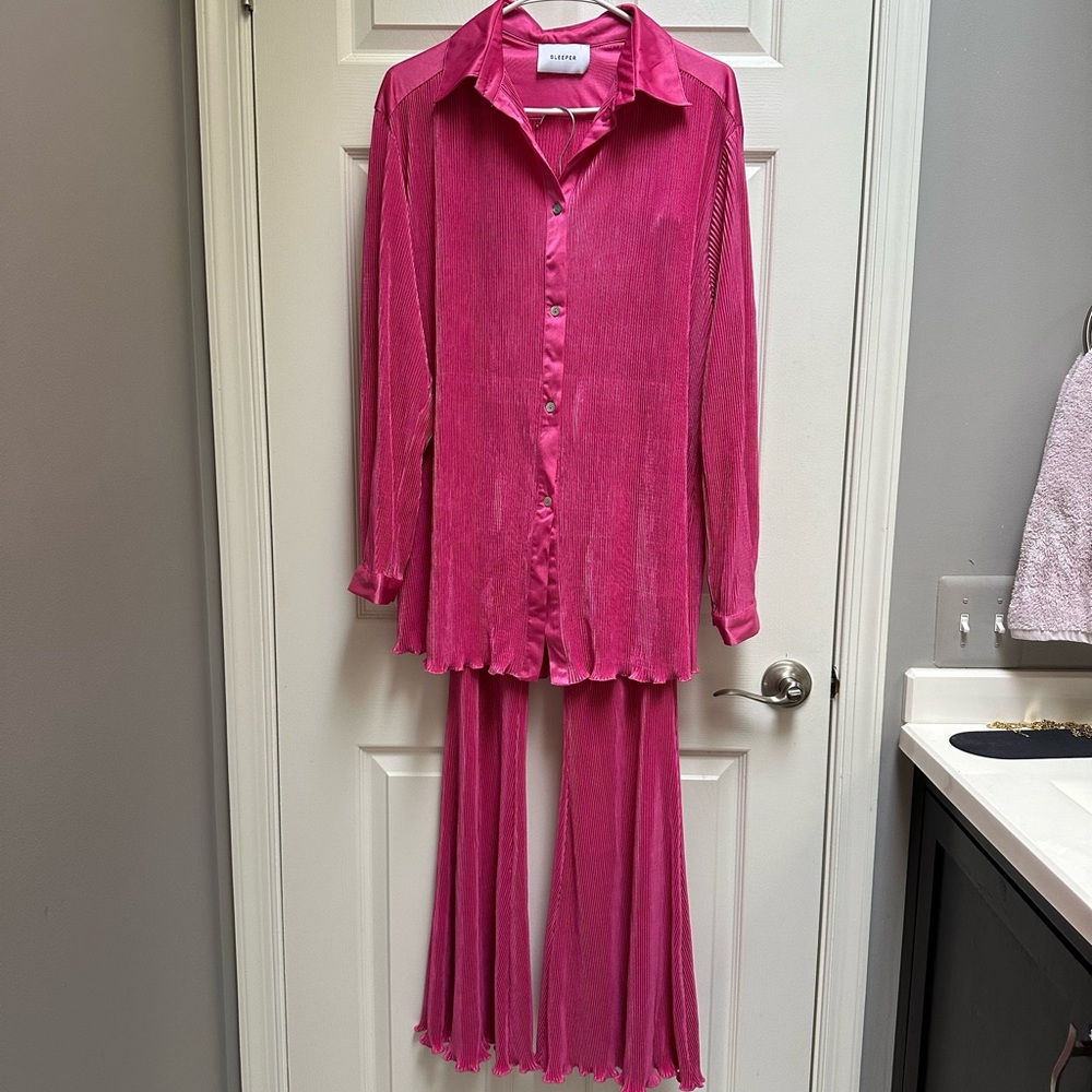 Sleeper 	Origami Pajama Set with Pants in Hot Pink - Size S